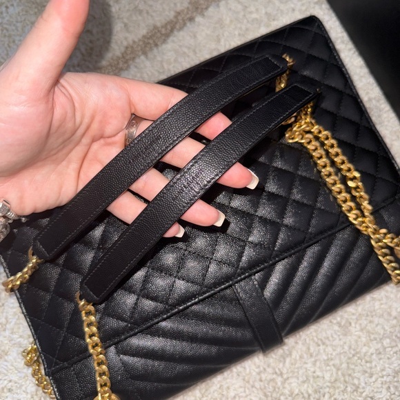 Saint Laurent Black Quilted Envelope Shoulder Bag Large with Gold Chain - Picture 12 of 16